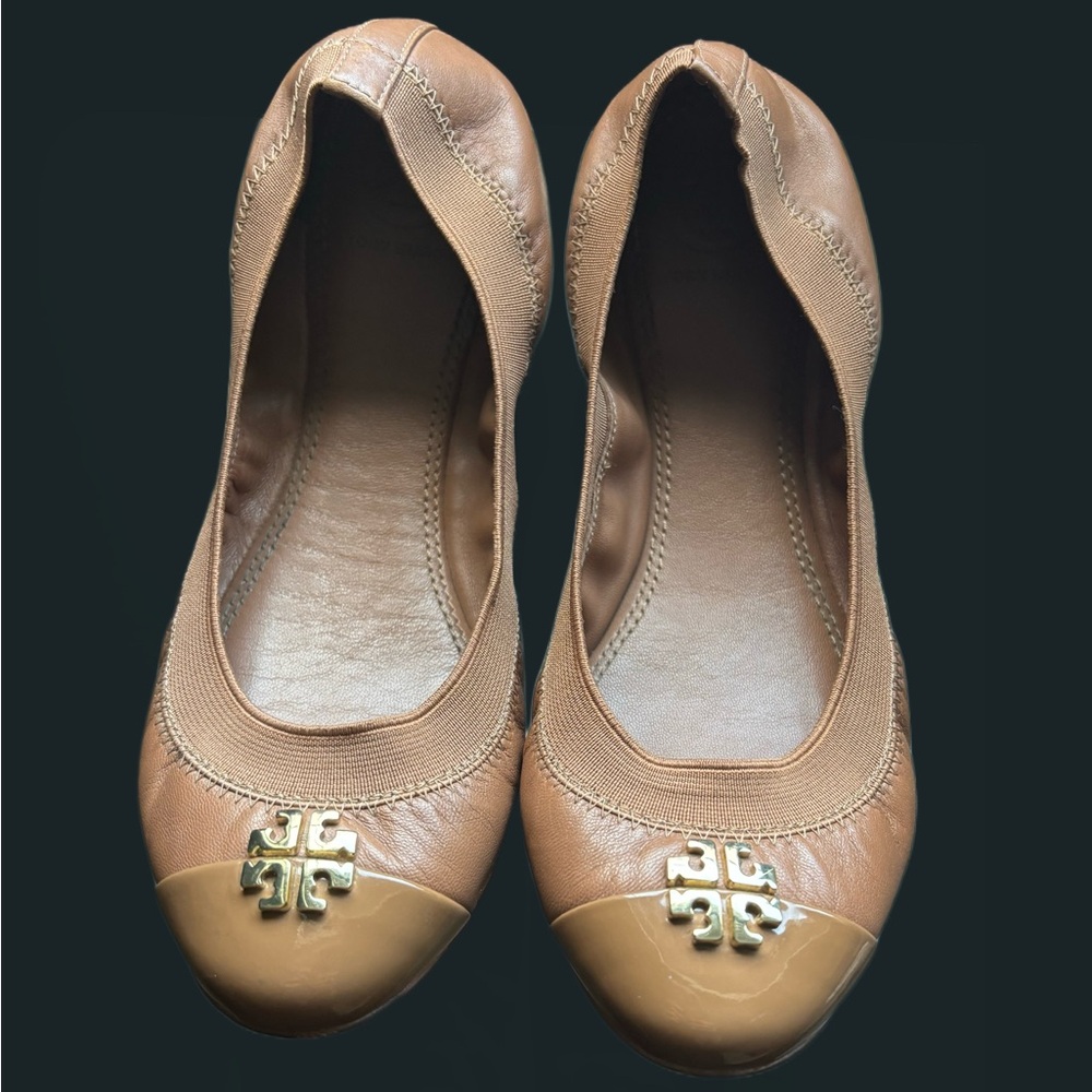 Tory Burch Brown Flats with Gold Logo